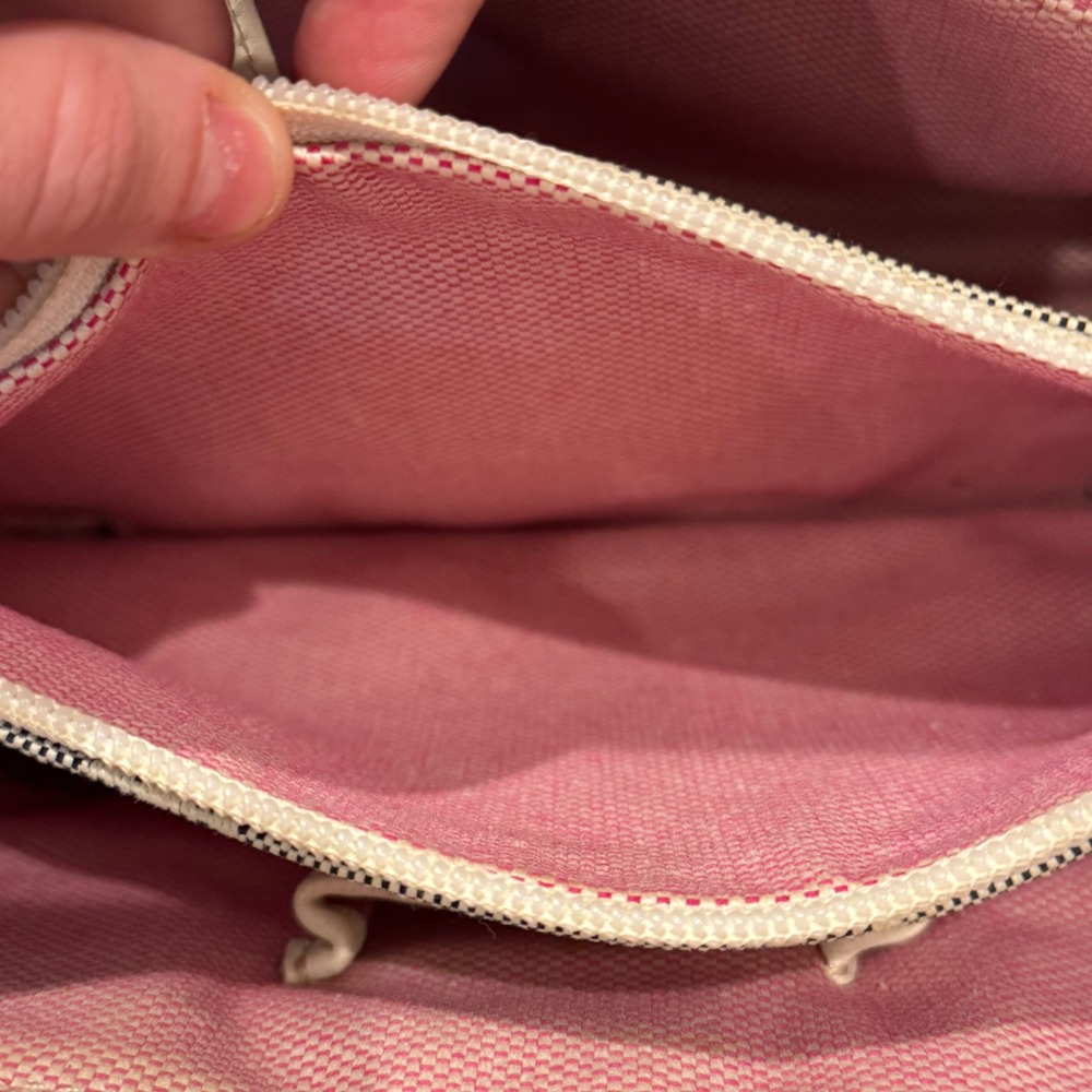 Dooney‎ & Bourke Monogram Canvas Leather Trim Satchel Bag Cream Beige Pink Liner - Picture 12 of 12